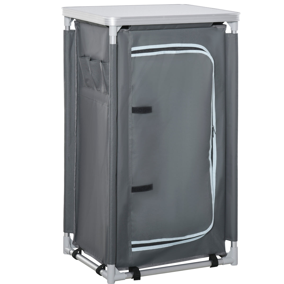 Kozy 3-Shelf Camping Cupboard Camping Kitchen Station Cook Table, Storage Organiser for BBQ Party Picnics Backyards with Carrying Bag, Grey