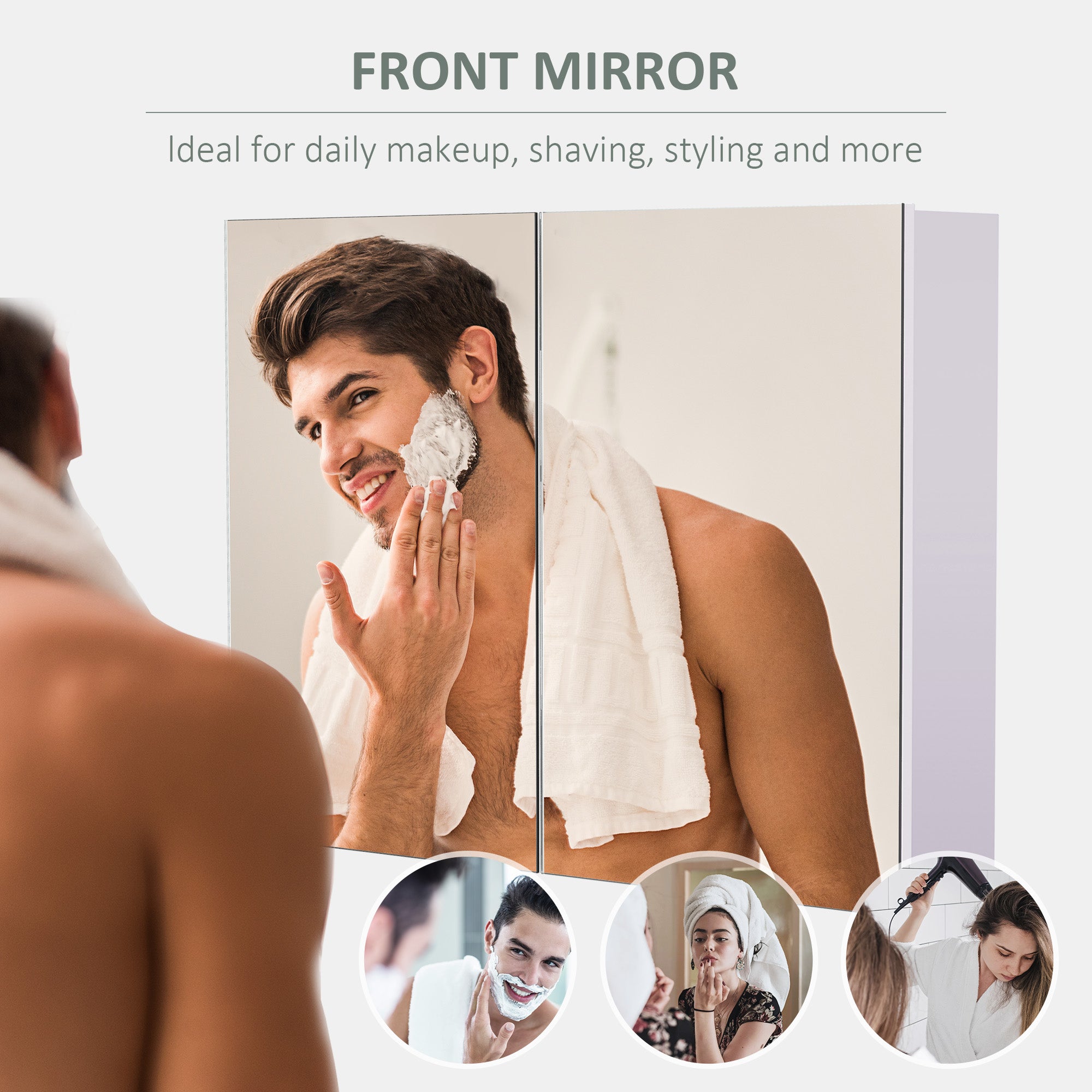 Kozy 80 x 15 cm Double Door Bathroom Mirror Cabinet - White