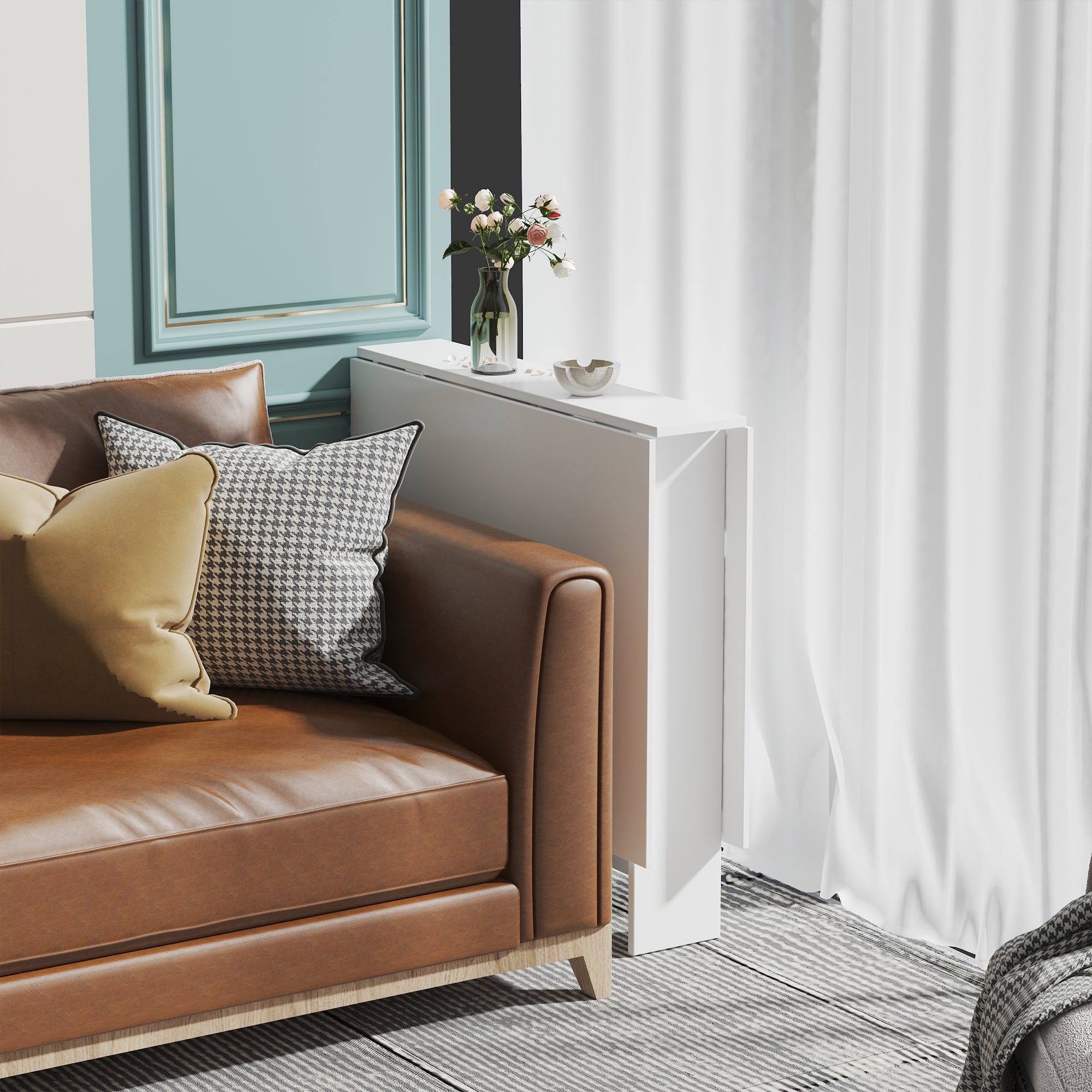 Kozy Folding Dining Table Writing Desk Workstation w/ Casters Teak Colour, White