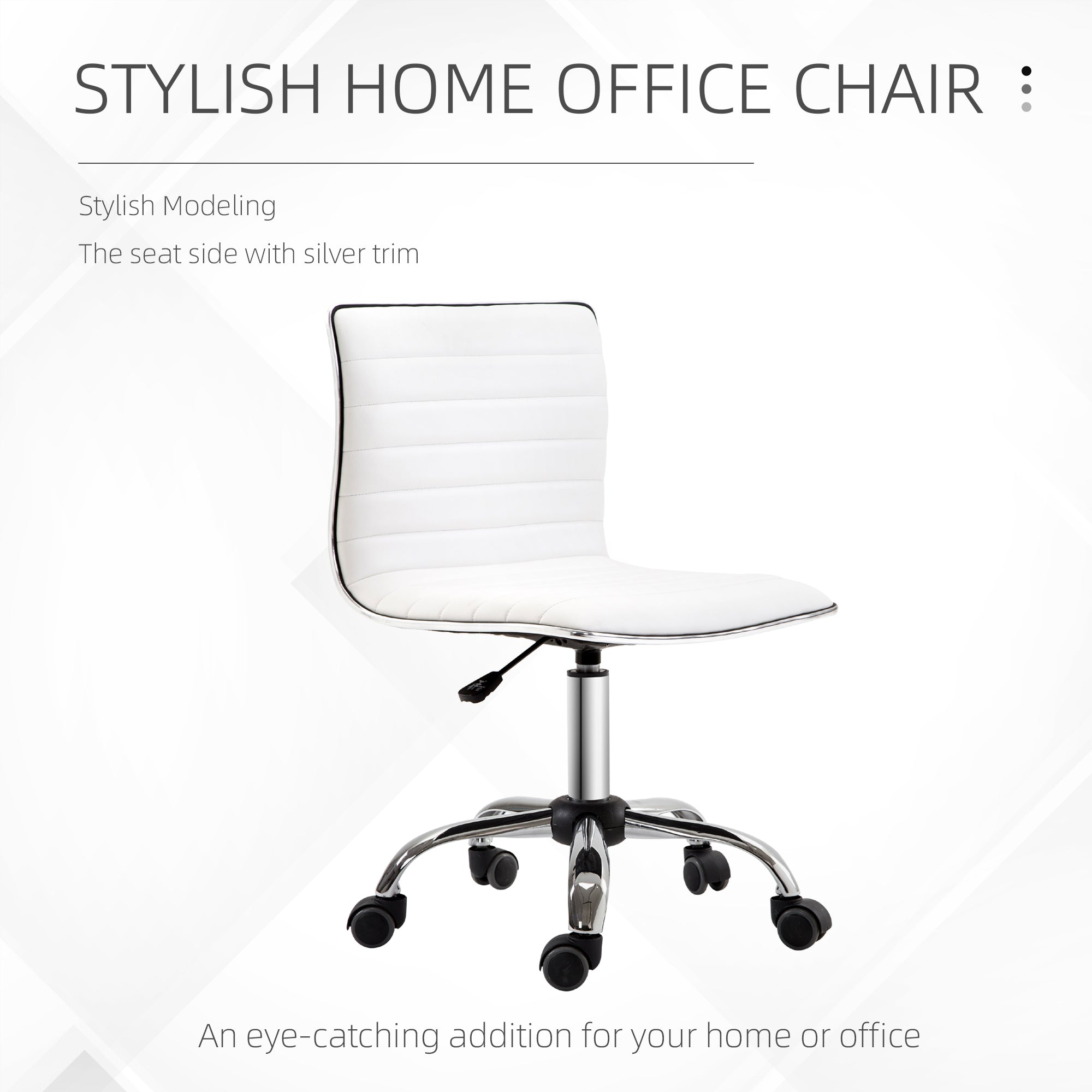 Kozy Adjustable Swivel Office Chair with Armless Mid-Back in PU Leather and Chrome Base - White