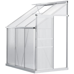 Kozy 6 x 4ft Lean to Wall Polycarbonate Greenhouse Aluminium Walk-in Garden Greenhouse with Adjustable Roof Vent, Rain Gutter and Sliding Door, Clear