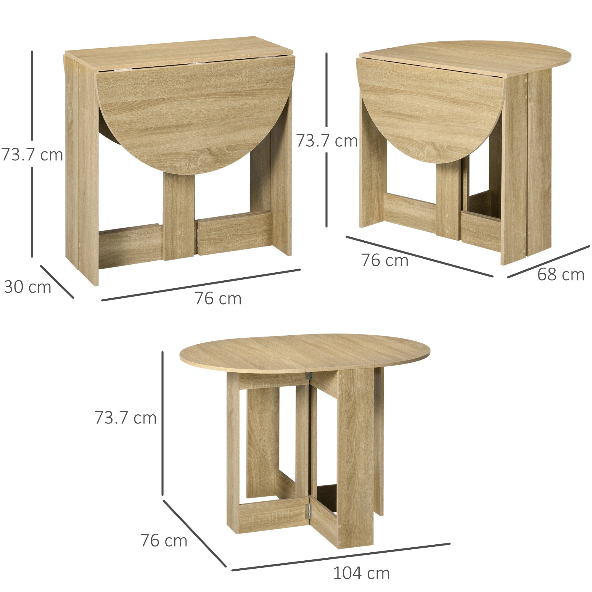 Kozy Space-saving Drop Leaf Table, Folding Dining Table for Small Space, Kitchen, Dining Room, Oak