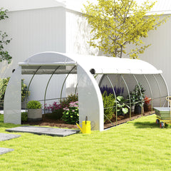 Kozy 6 x 3 x 2 m Polytunnel Greenhouse with Roll-up Side Walls, Walk-in Grow House Tent with Steel Frame, Reinforced Cover, Zipped Door and 12 Mesh Windows for Garden, White