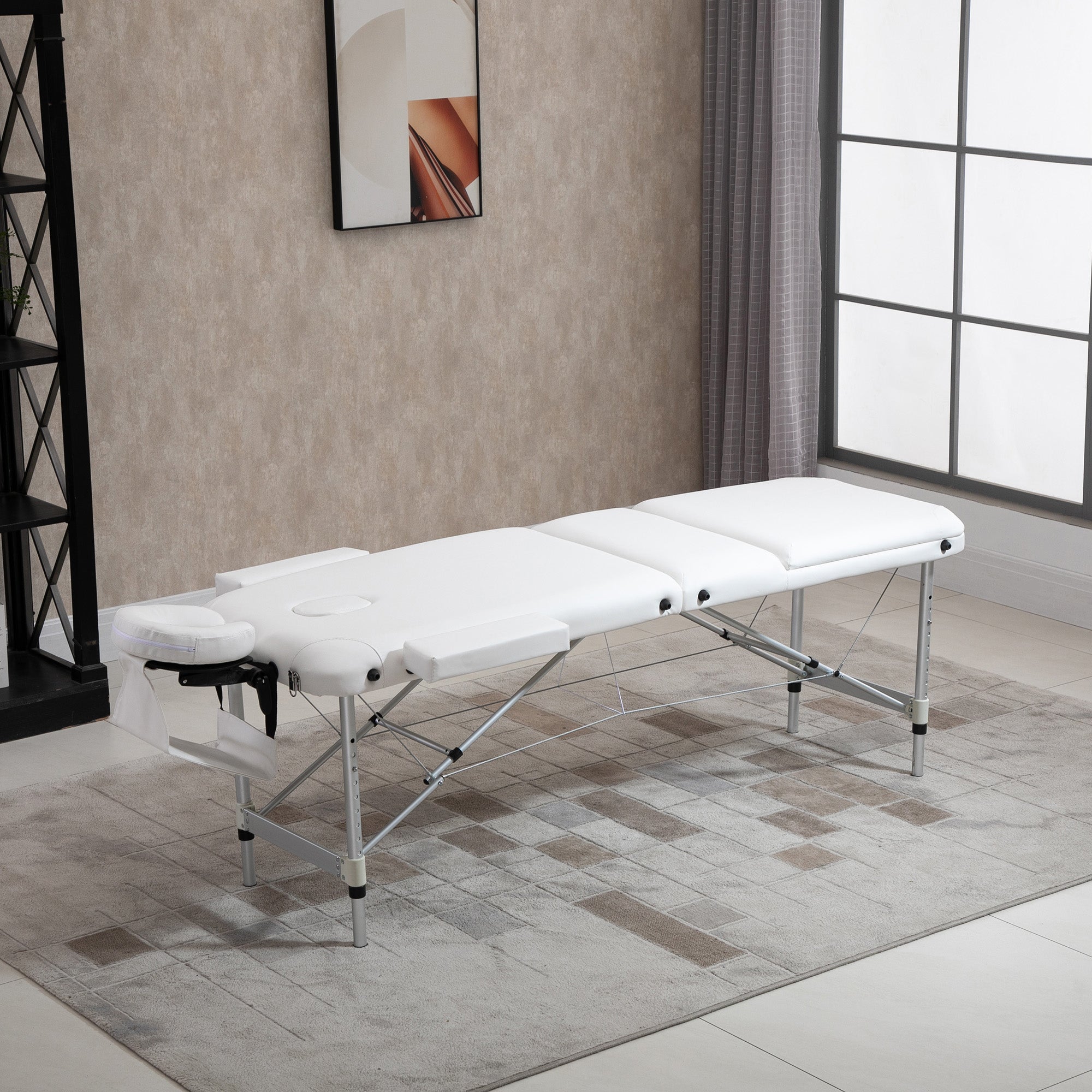 Kozy Foldable Massage Bed Portable Table, 3-Section Aluminium Foldable Beauty Couch, Professional Salon Spa Table with Headrest Support and Carry Bag, 81 cm Width, White