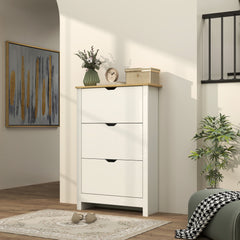 Kozy Slim Shoe Cabinet, Narrow Shoe Cupboard with 3 Flip Drawers, Adjustable Shelves for 18 Pairs of Shoes, High Gloss White