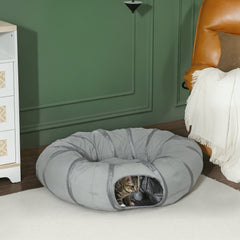 Kozy - 2 in 1 Cat Tunnel with Bed, Cat Play Tunnel with Ball & Peek Hole for Indoor Cats, Grey