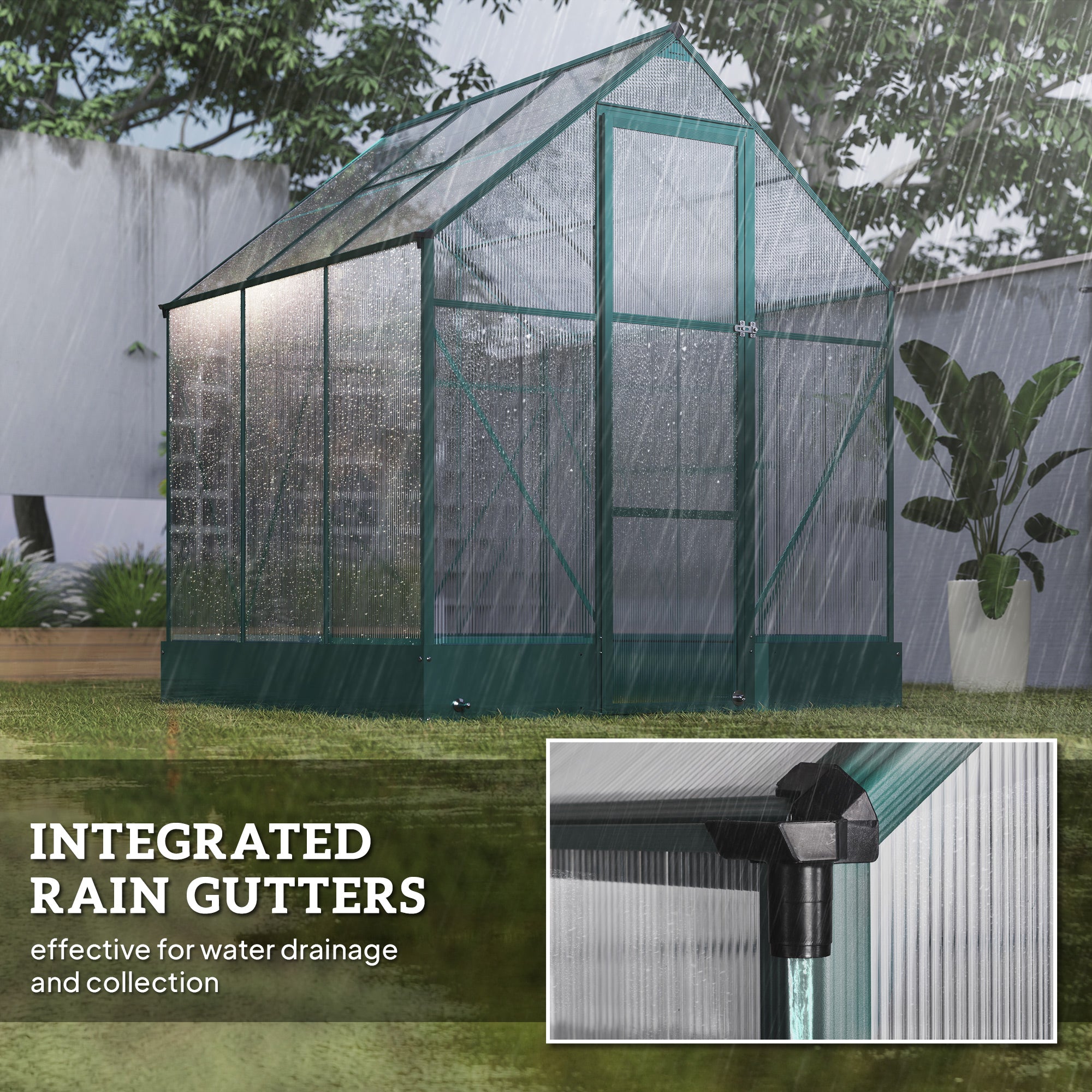 Kozy 6x6 FT Polycarbonate Greenhouse with Base and Raised Bed, Walk-in Greenhouse with Aluminium Frame, Temperature Controlled Window, Foundation for Plants, Flowers, Vegetable