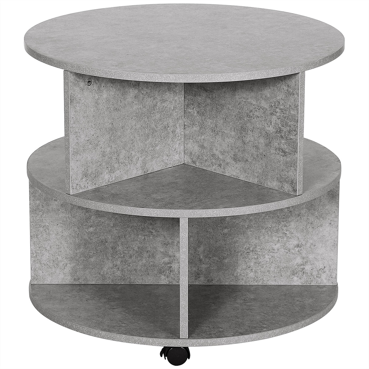 HOMCOM 2 Tier Round Side End Table Coffee Desk with Divided Shelves Tea Table Storage Unit Living Room Organiser with Wheels - Cement colour