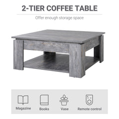 Kozy 2 Tier Wood Coffee Table Side Table Bottom Storage Shelf  Simple Modern Living Room Grey Wood Grain