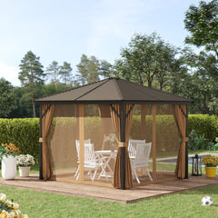 Outsunny Steel Hardtop Gazebo Patio Tent Outdoor Sun Shelter Aluminum w/ Curtain