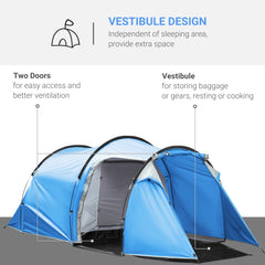 Kozy 2-3 Man Tunnel Tent with Vestibule, Weather-Resistant Camping Tent with Air Vents for Fishing Hiking, Light Blue & Grey