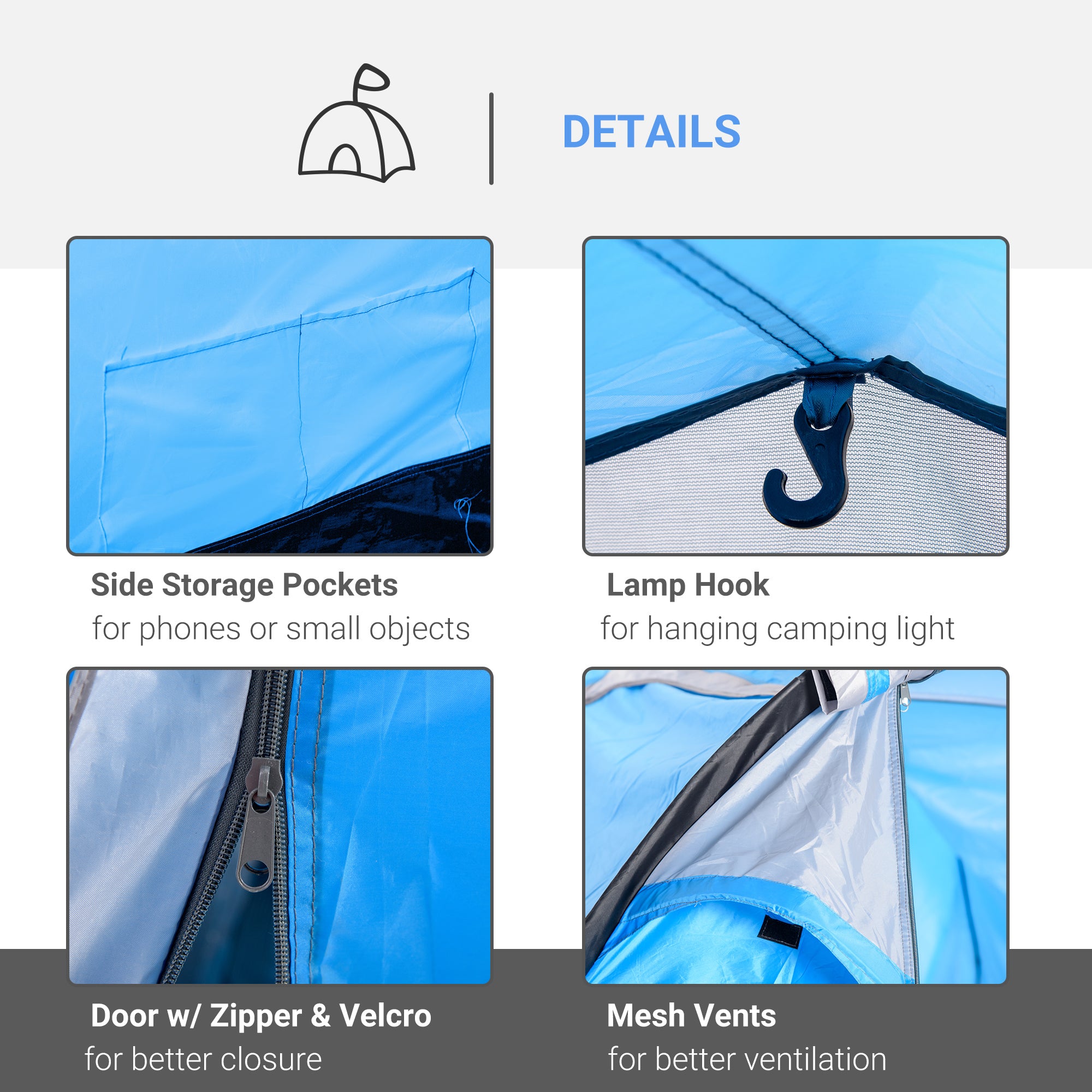 Kozy 2-3 Man Tunnel Tent with Vestibule, Weather-Resistant Camping Tent with Air Vents for Fishing Hiking, Light Blue & Grey