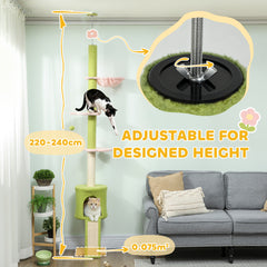 Kozy - 220-240 cm Floor to Ceiling Cat Tree Adjustable Height with Hammock, Condo, Scratching Posts, Green