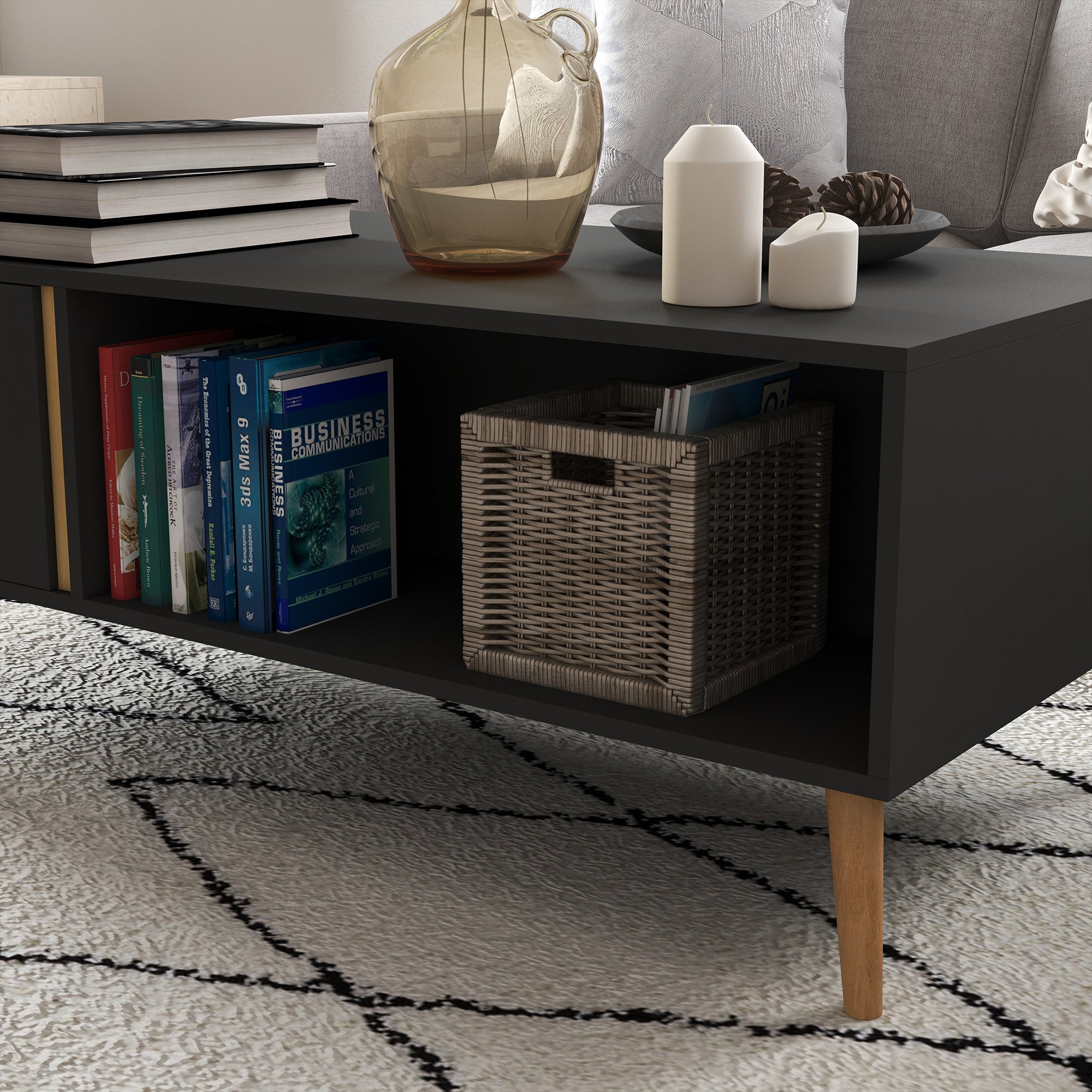 HOMCOM Coffee Table for Living Room, Modern Centre Table w/ Storage Compartments and Cabinets, Rectangular Side Table, 115x 58x 45cm, Grey | Aosom UK