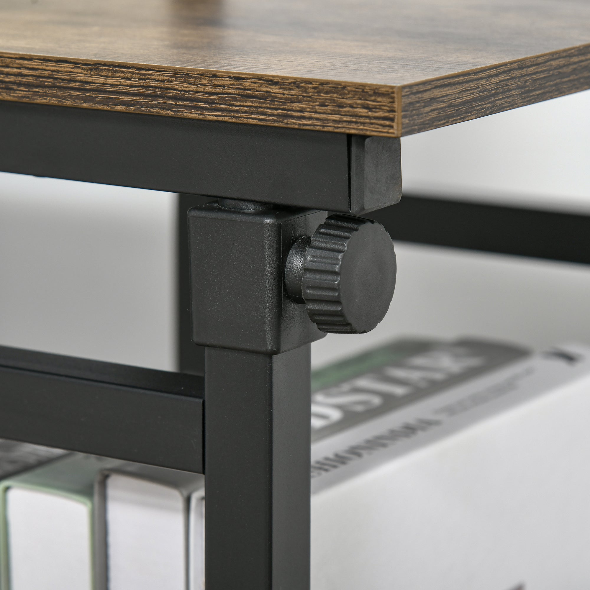 Kozy C-Shaped Side Table Industrial Mobile Rolling End Desk with 3-Tier Storage Shelving, Adjustable Height, Wheels