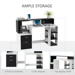 HOMCOM Computer Desk PC Table Modern Home Office Writing Workstation Furniture Printer Shelf Rack w/ Storage Drawer & Shelves (Black and white)