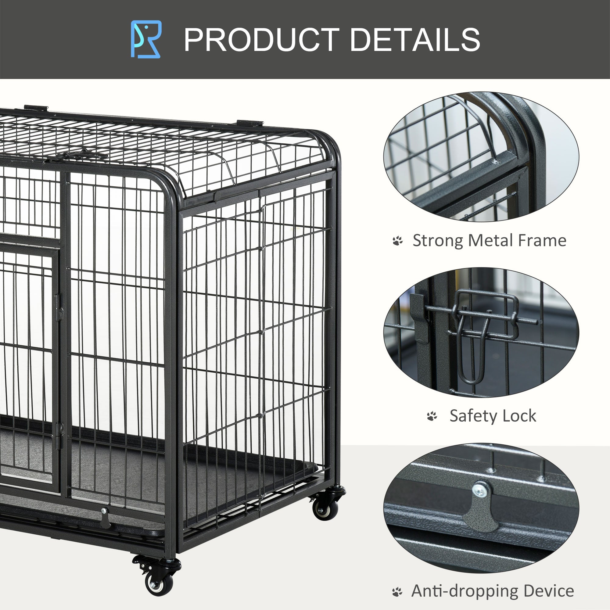 Kozy Metal Dog Cage Kennel Locking Door & Wheels Removable Tray Openable Top For Medium Pets 94 x 58 x 69.5 cm