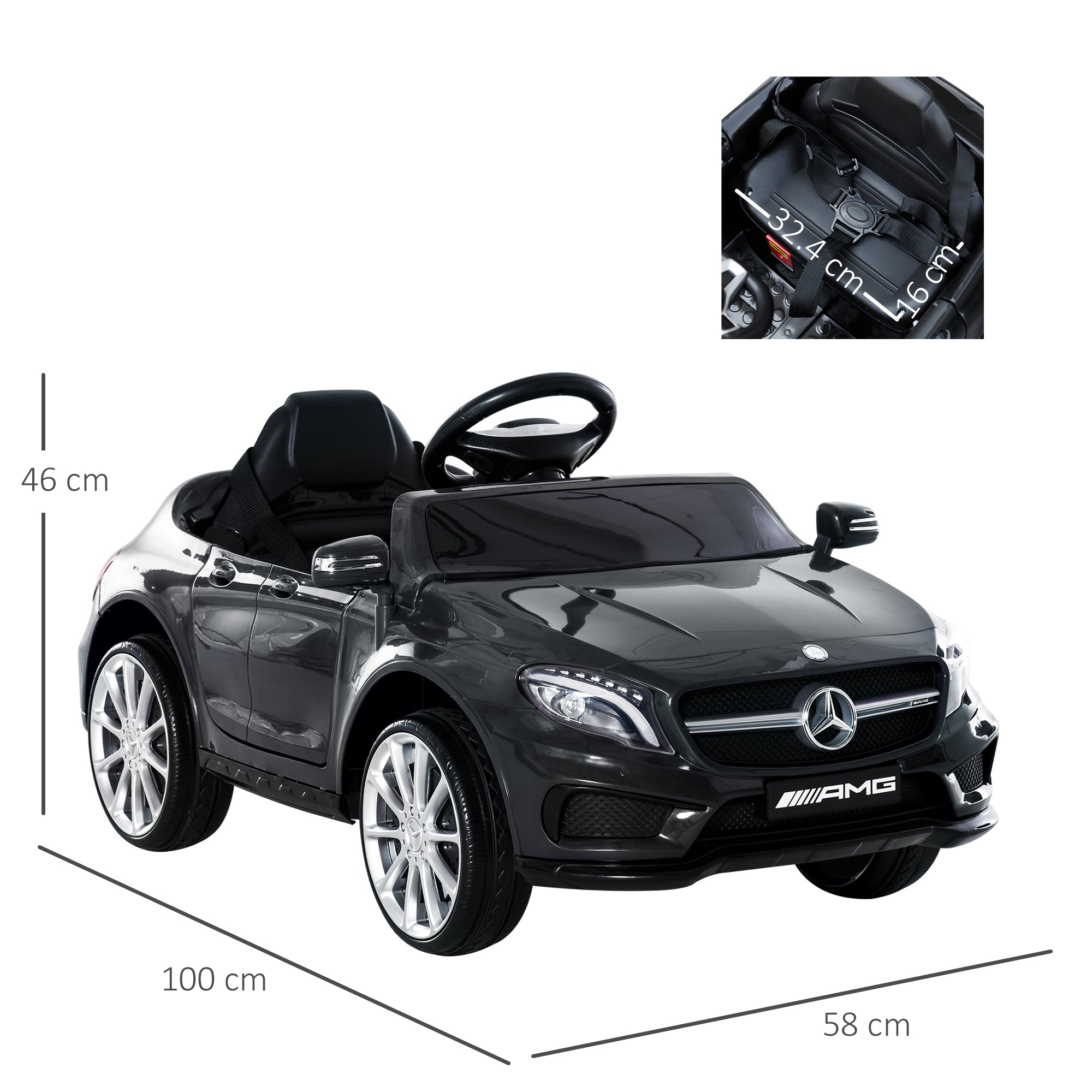 HOMCOM Kids Ride On Car Mercedes Benz GLA Licensed, 6V Battery Powered with Headlight, Music, Remote Control, High/Low Speed, Black