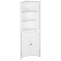 Kozy Triangle Bathroom Cabinet, Corner Bathroom Storage Unit with Cupboard and 3-Tier Shelves, Free Standing, White