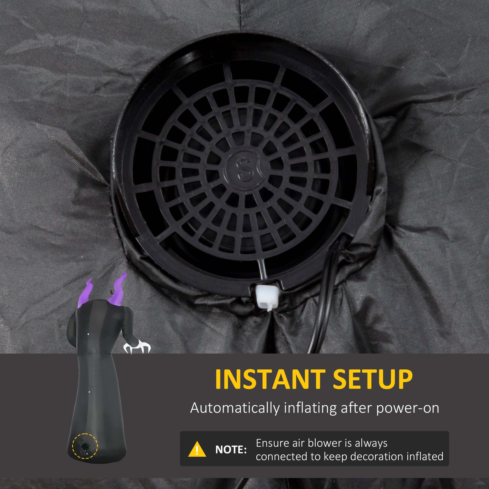 Kozy 7ft Inflatable Halloween Ghost with Horns, Blow-Up Outdoor LED Display with Flame Effect for Garden, Lawn, Party, Holiday