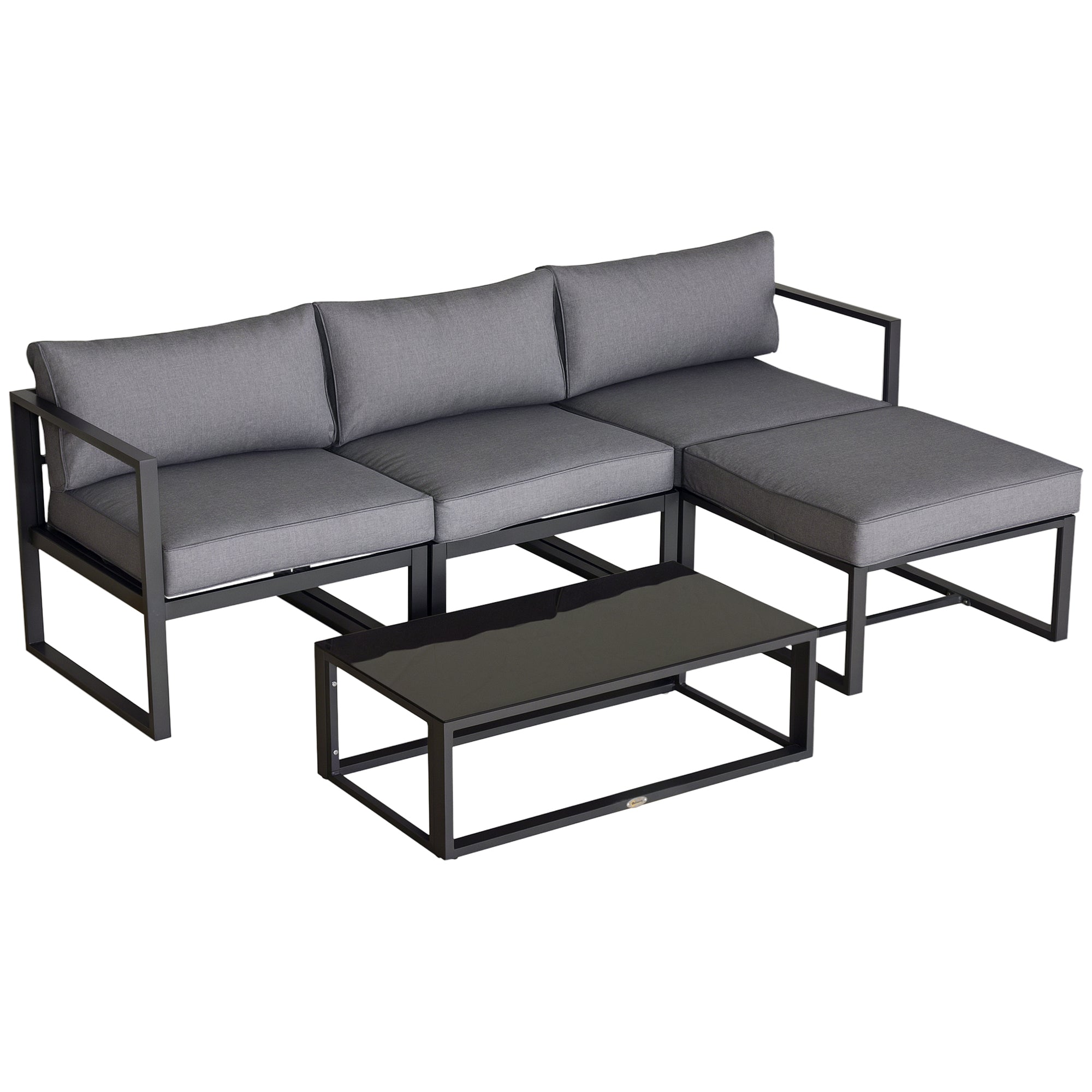 Kozy 5 Pieces Outdoor Patio Furniture Set, Sofa Couch with Glass Coffee Table, Cushioned Chairs and Aluminum Tube, for Balcony Garden Backyard, Grey
