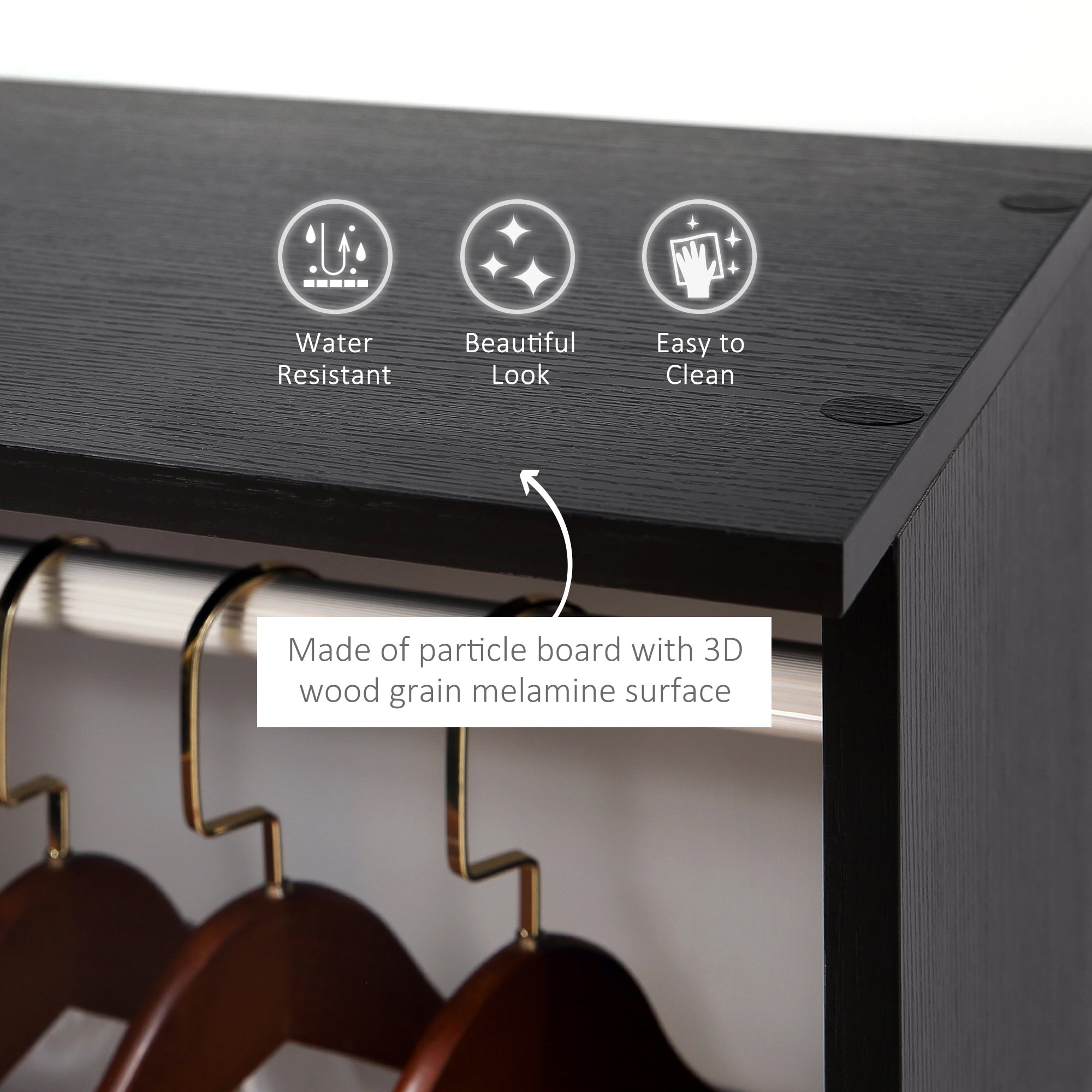 Kozy Open Wardrobe Double Mobile Storage Shelves Organizer W/6 Wheels-Black