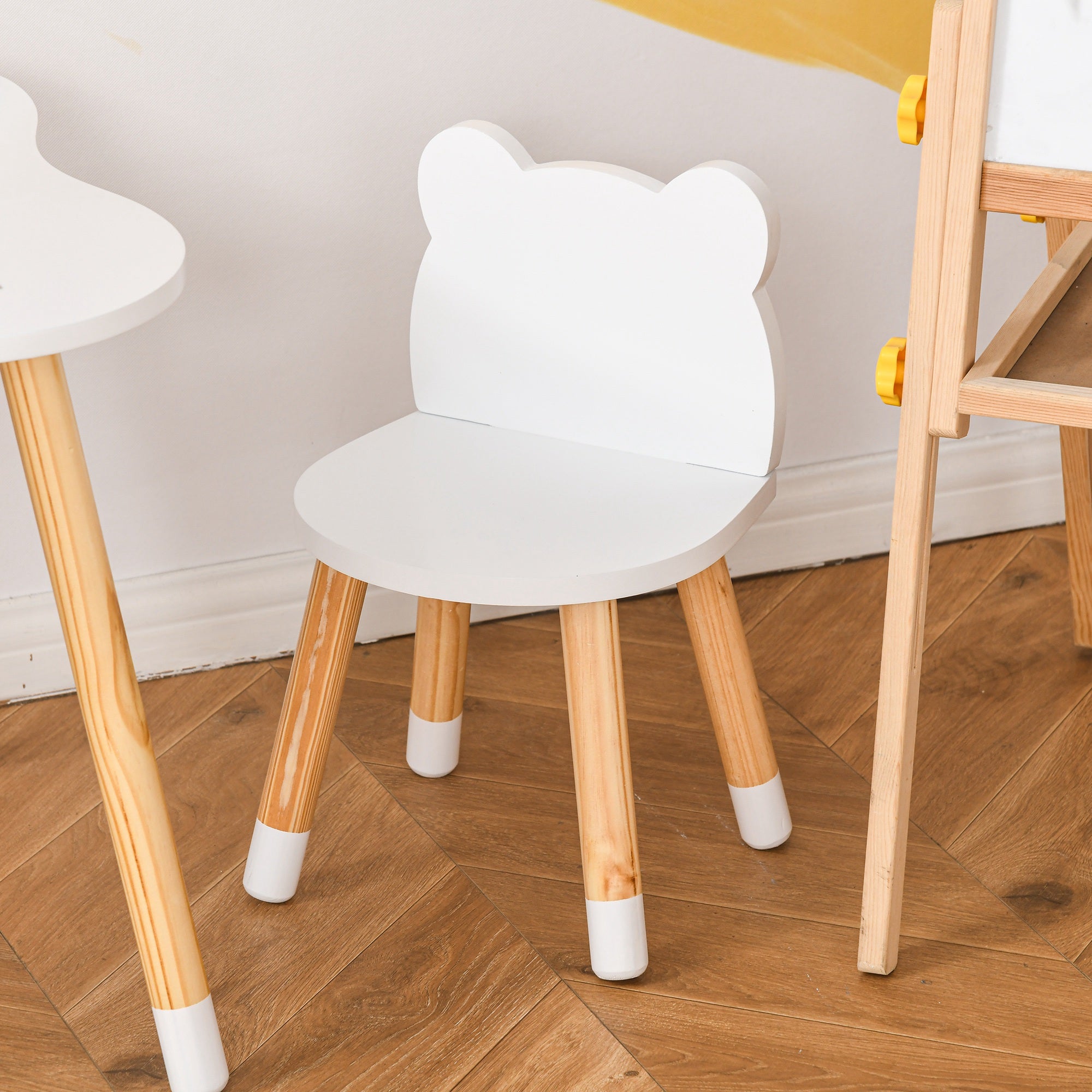 Kozy 3-Piece Kids Table and Chair Set with 2 Bear-Shaped Chairs, for Ages 1-4 Years, White