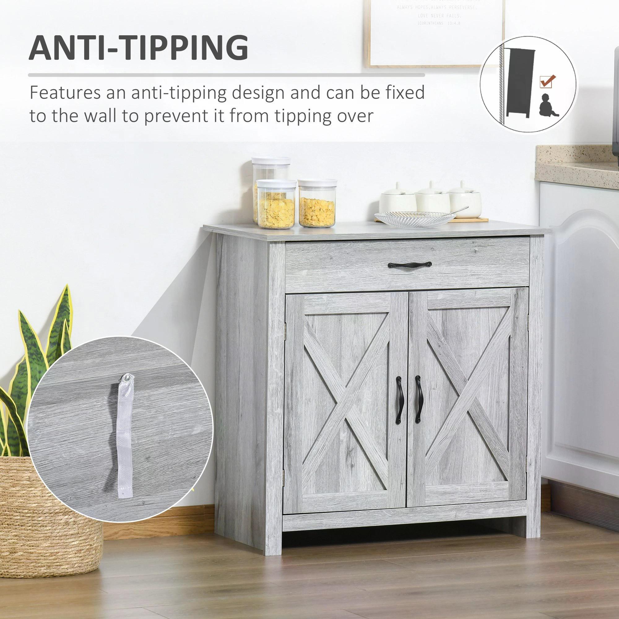 Kozy Farmhouse Barn Door Sideboard Storage Cabinet Coffee Bar for LIVING Room – Grey Grain