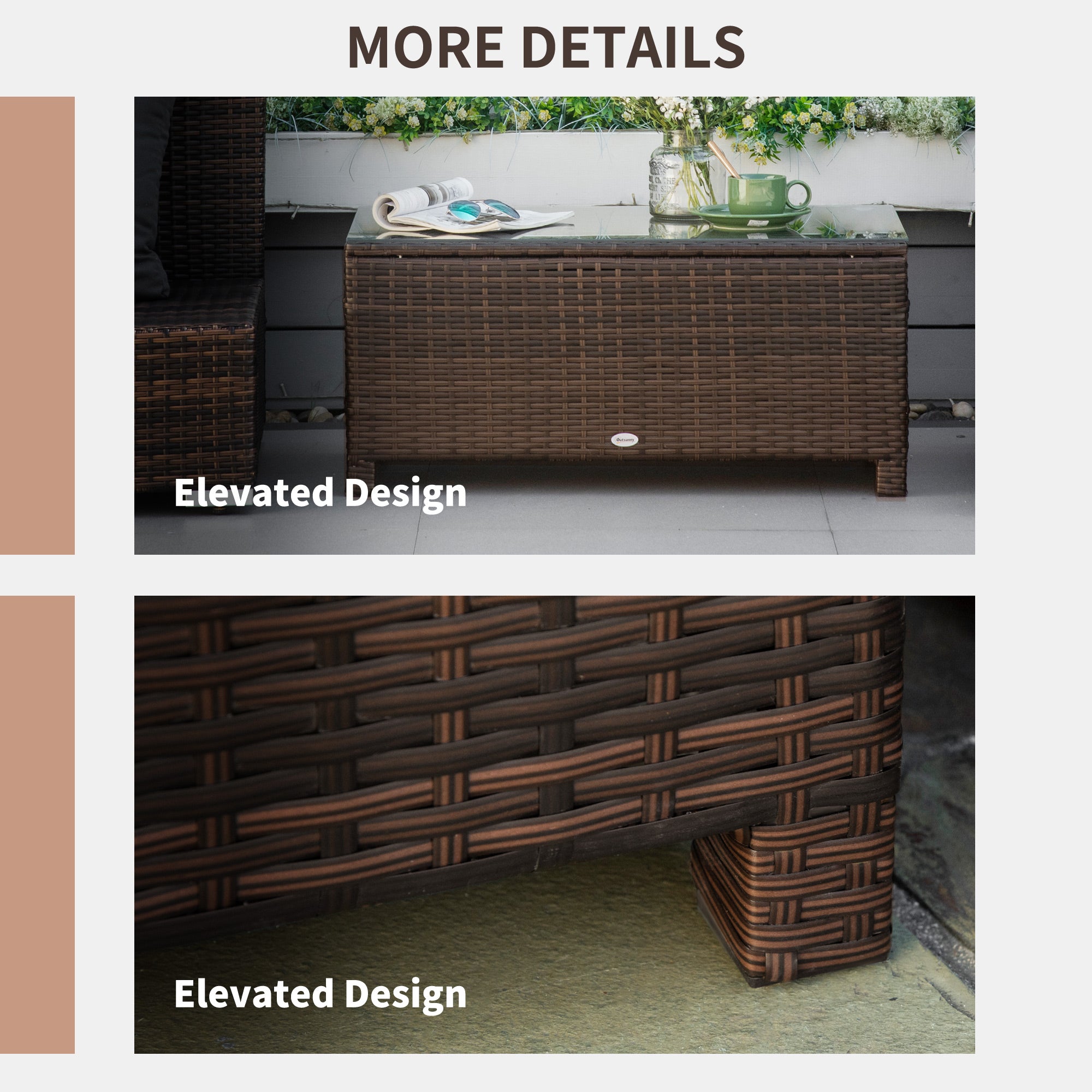 Kozy PE Rattan Garden Coffee Table with Glass Table Top - Brown