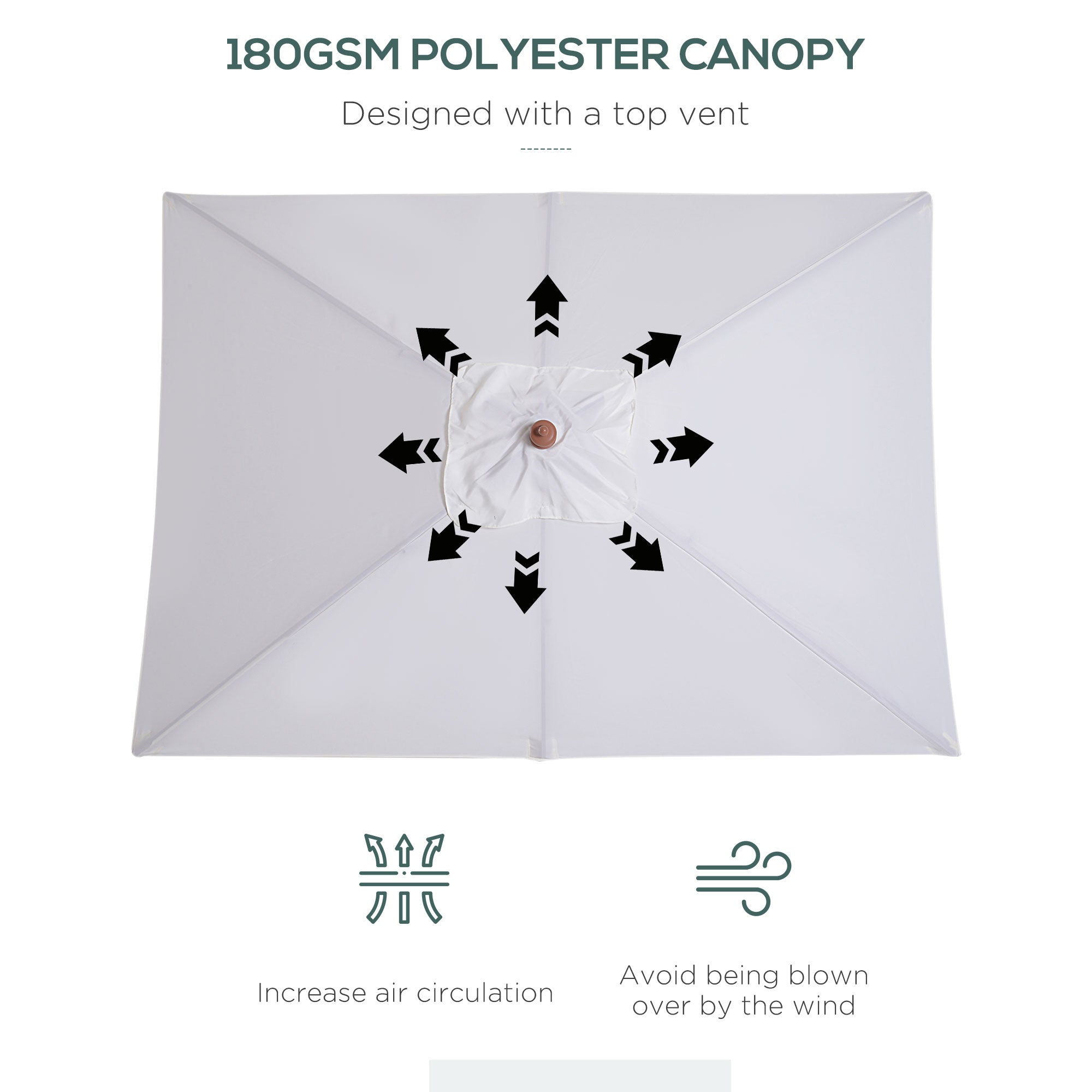 Kozy 2m x 1.5m Garden Parasol Umbrella with Tilting Sunshade Canopy, Outdoor Market Table Umbrella with Wood and Bamboo Frame, Cream White