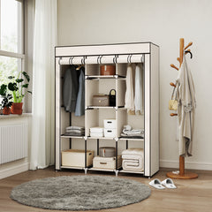Kozy Fabric Wardrobe, with Rails and Shelves - Cream White