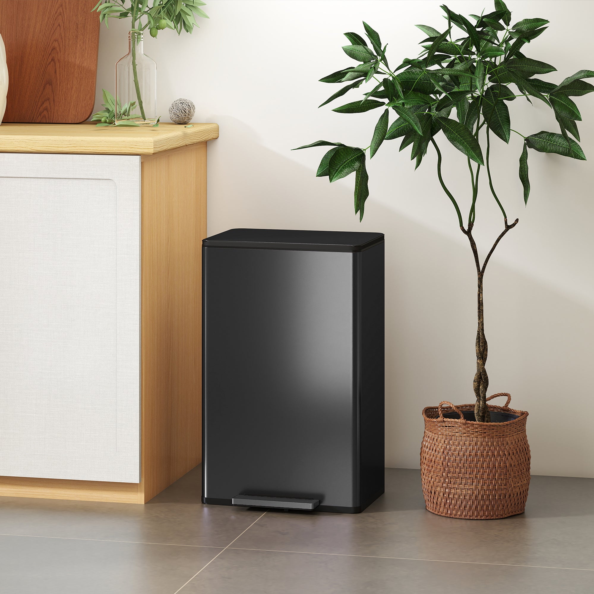 Kozy 45L Kitchen Bin, Pedal Bin with Soft-Close and Stay-Open Lid, Removable Inner Bucket, Odor Control for Kitchen, Office