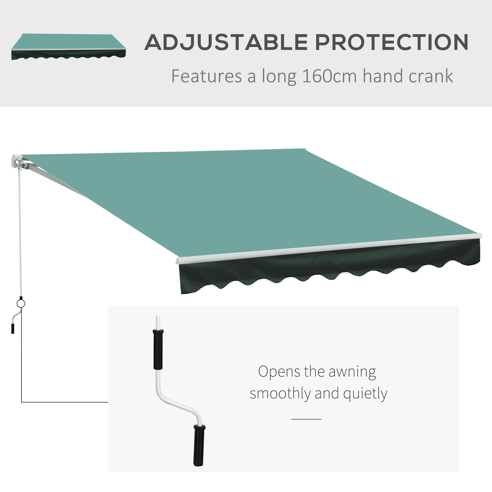 Outsunny 3x2.5 m Sun Shade Canopy Garden Patio Manual Retractable Awning Canopy Sun Shade Shelter, 3x2.5 m