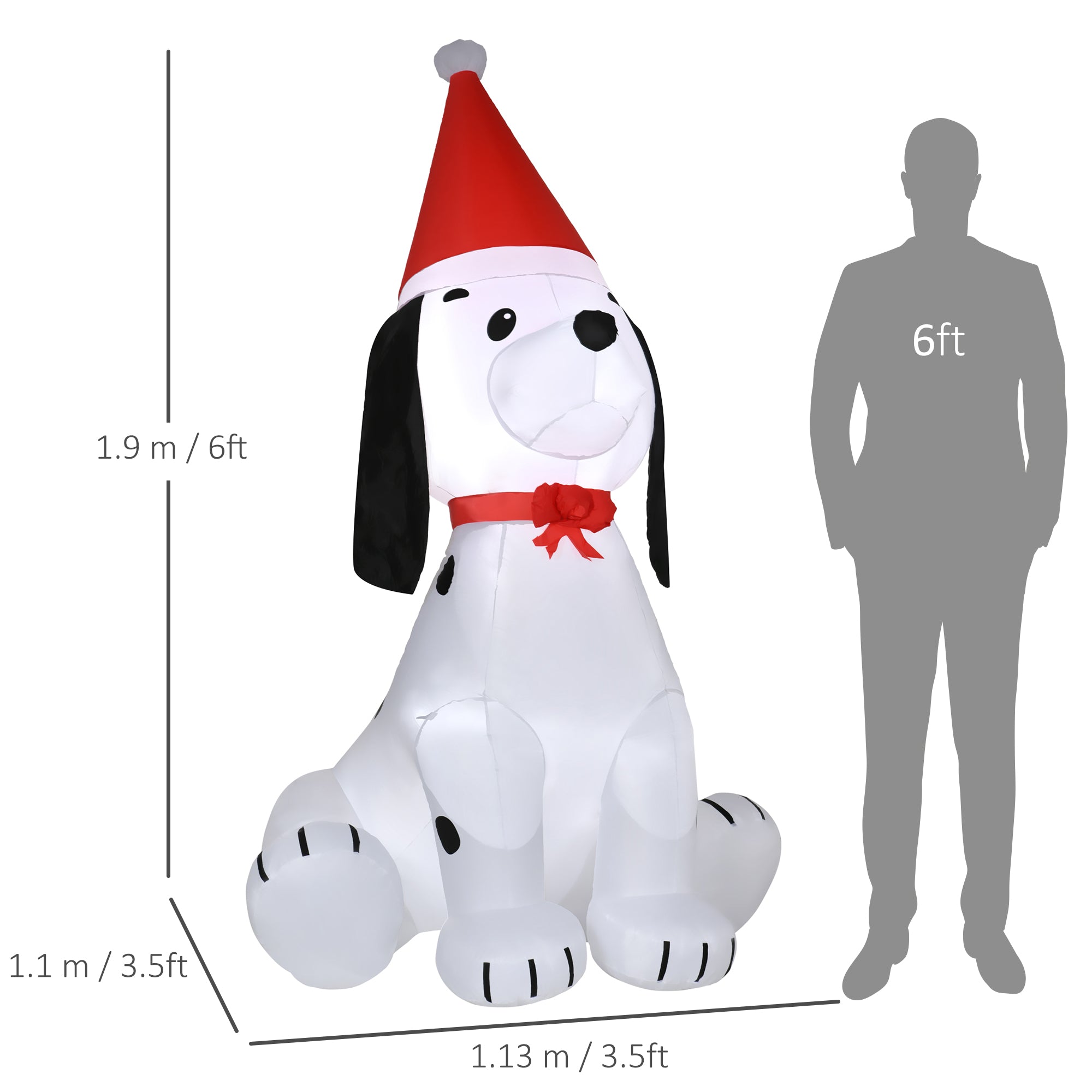 Kozy 6ft Inflatable Christmas Puppy Dog Wearing Santa Hat Lighted Outdoor Decoration Blow Up Decor for Holiday Indoor