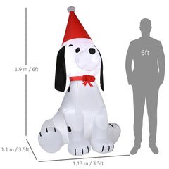 Kozy 6ft Inflatable Christmas Puppy Dog Wearing Santa Hat Lighted Outdoor Decoration Blow Up Decor for Holiday Indoor