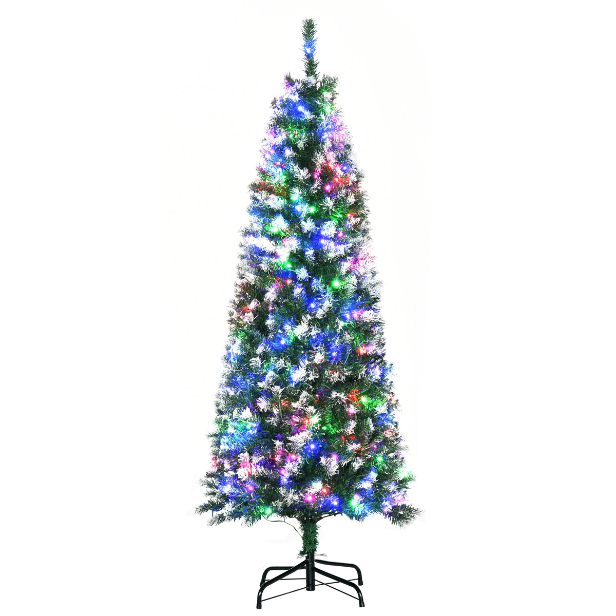 HOMCOM 5' Tall Prelit Pencil Slim Artificial Christmas Tree w/ Realistic Branches, 250 Colourful LED Lights & 408 Tips, Xmas Decoration | Aosom UK