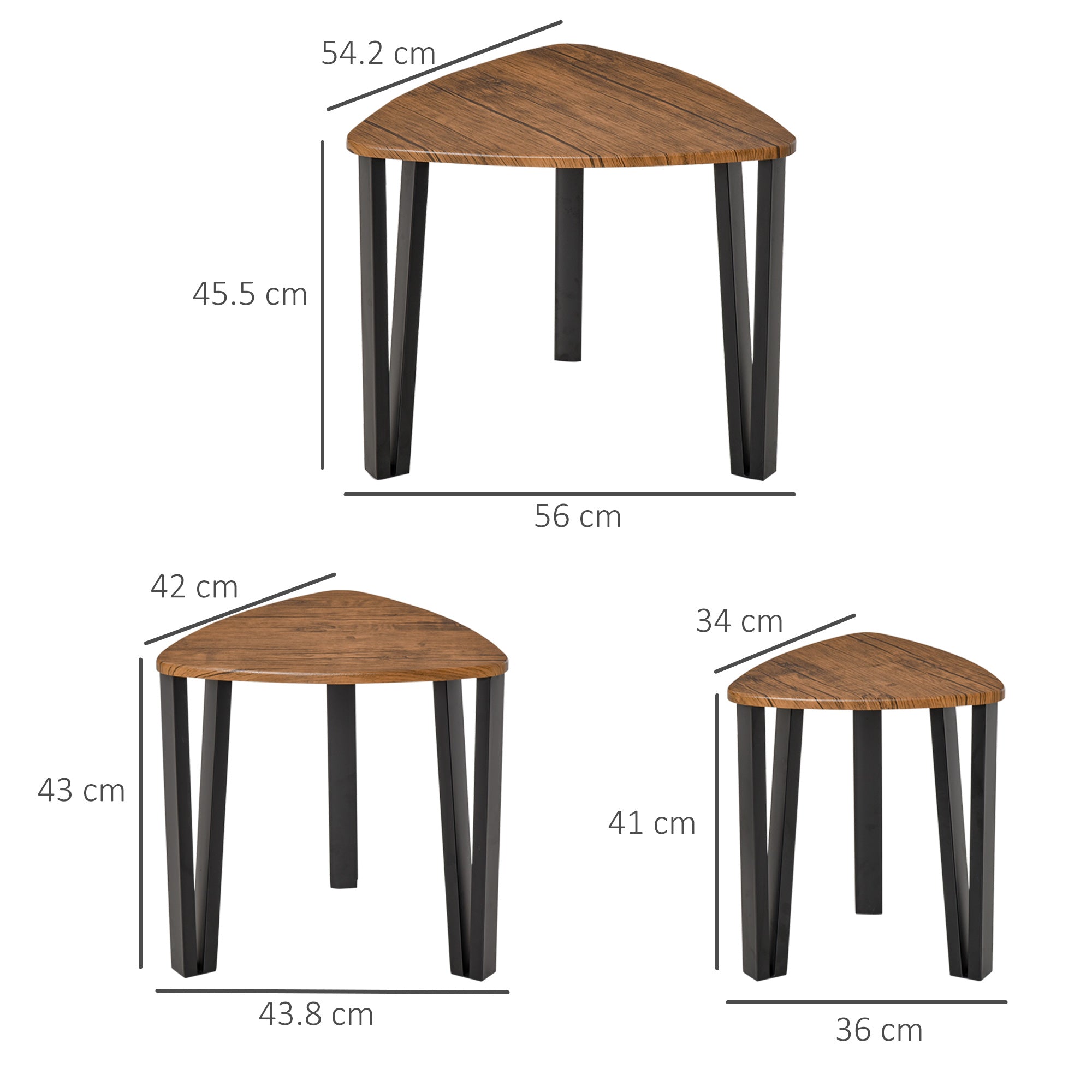 HOMCOM Nesting Coffee Tables Set of 3, MDF Steel, Versatile End Side Tables, Walnut Wood Effect