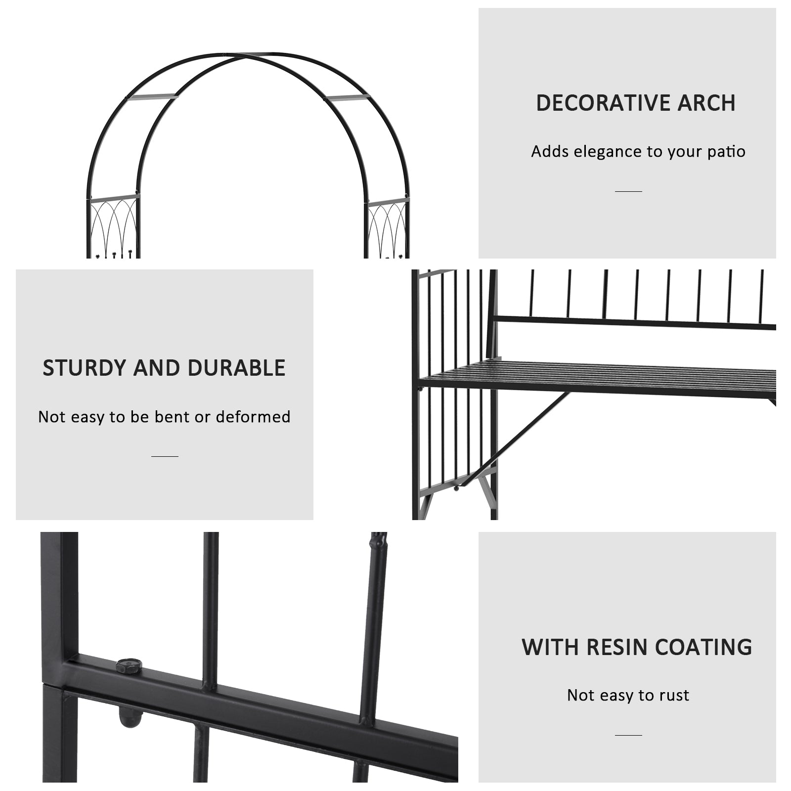 Outsunny Garden Metal Arch Bench Outdoor Patio Rose Trellis Arbour Pergola for Climbing Plant Antique Style 2