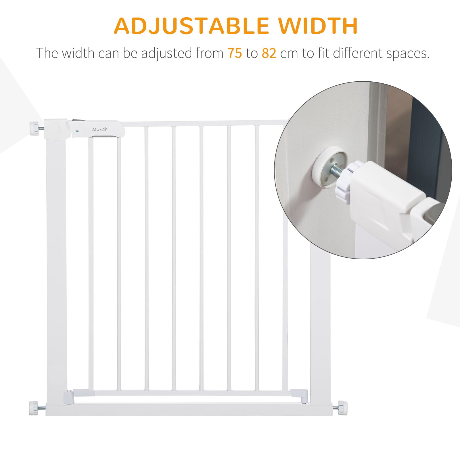 Kozy Adjustable Pet Safety Gate Dog Barrier Home Fence Room Divider Stair Guard Mounting White (76 H x 75-82W cm)