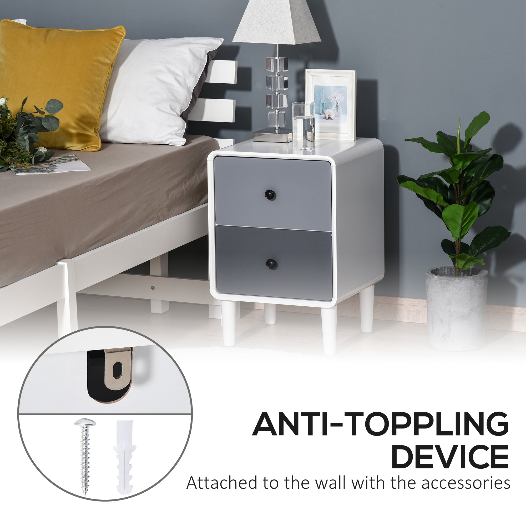 Kozy Modern Side Cabinet Nightstand Home Organizer with 2 Storage Drawer Unit for Bedroom, Living Room