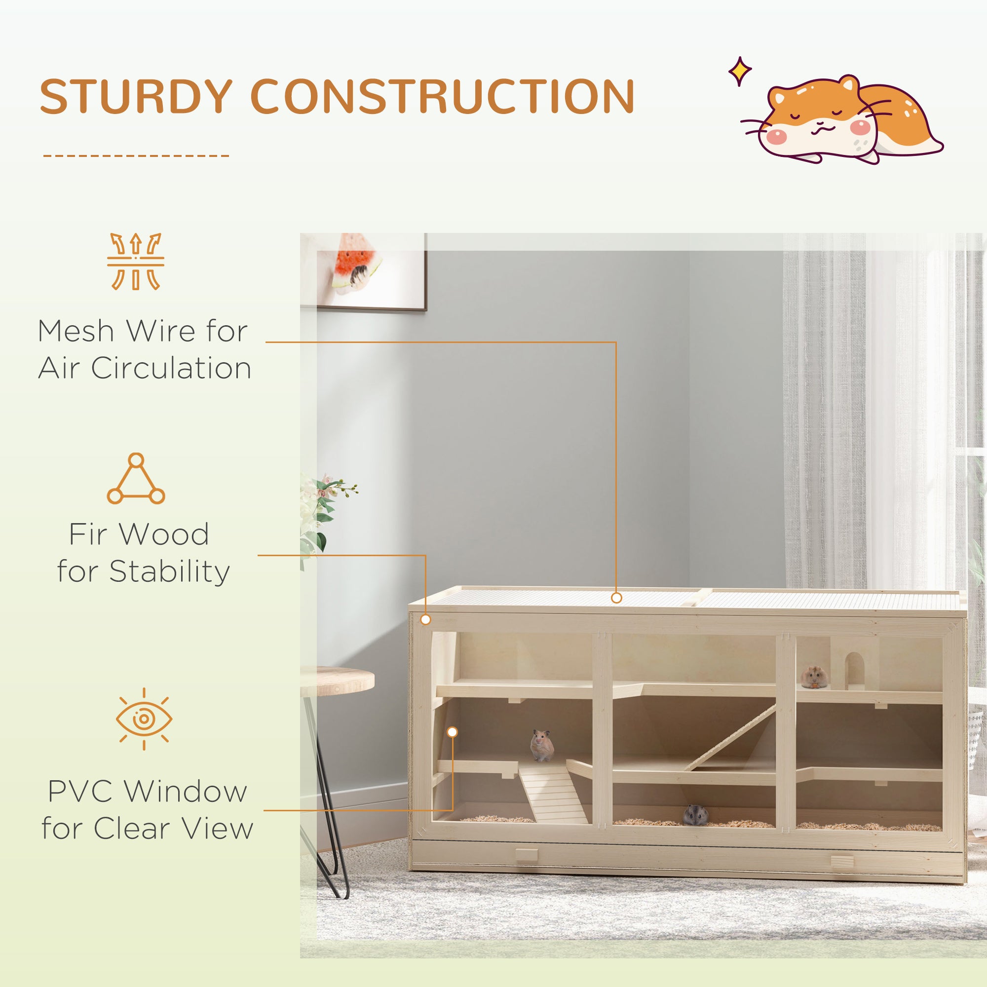 PawHut Wooden Hamster Cage Mouse Rats Mice Rodent Small Animals Hutch Exercise Play House Pen 115L x 60W x 58H(cm)