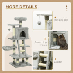 PawHut 1.2m Plush Cat Tree Activity Center with Sisal Scratching Posts Basket Perch Condo, Light Gray