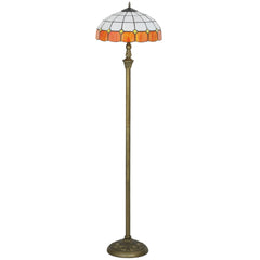 Kozy Tiffany-Style Floor Lamp with Handcrafted Stained Glass Shade, 152cm Tall Vintage Standing Lamp with Foot Switch and Dual Sockets for Living Room Bedroom, Bronze Tone and Orange