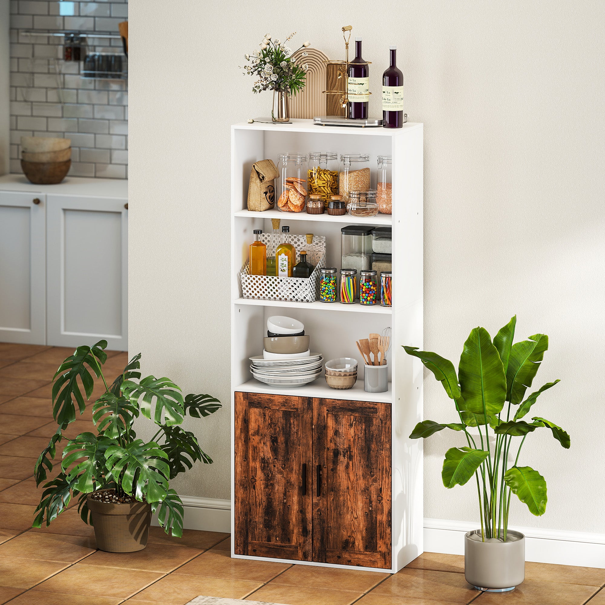 Kozy - 5-Tier Bookcase with Adjustable Shelf - Rustic Brown