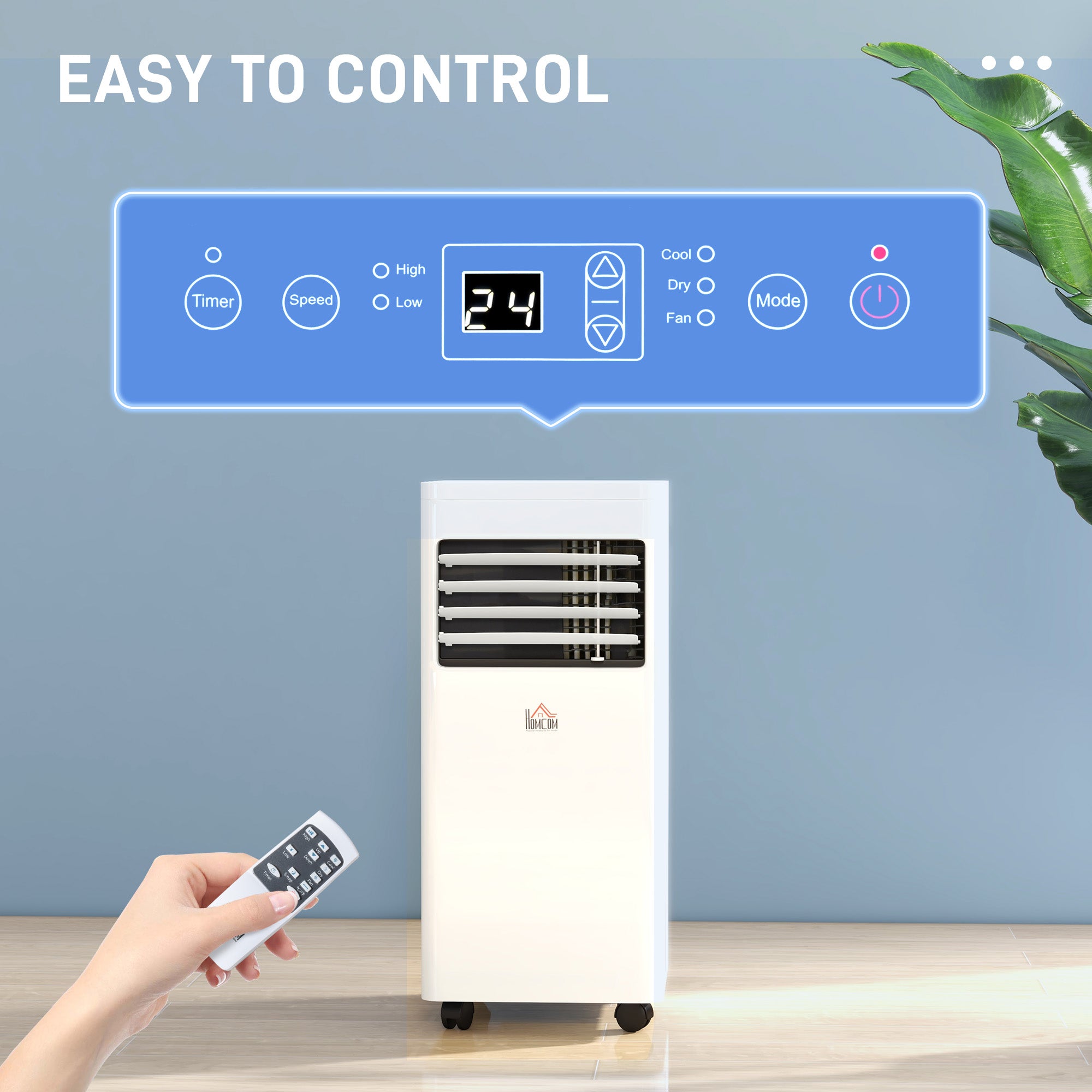 HOMCOM Mobile Air Conditioner White W/ Remote Control Cooling Dehumidifying Ventilating