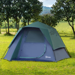 Outsunny Lightweight Camping Tent, 3/4 Person, Fibreglass Frame, Waterproof, Green