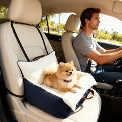 Kozy Dog Car Seat, Cosy Pet Car Booster Seat for Small Dog Under 5 KG, Portable Travel Bed with Safety Belts, Navy Blue