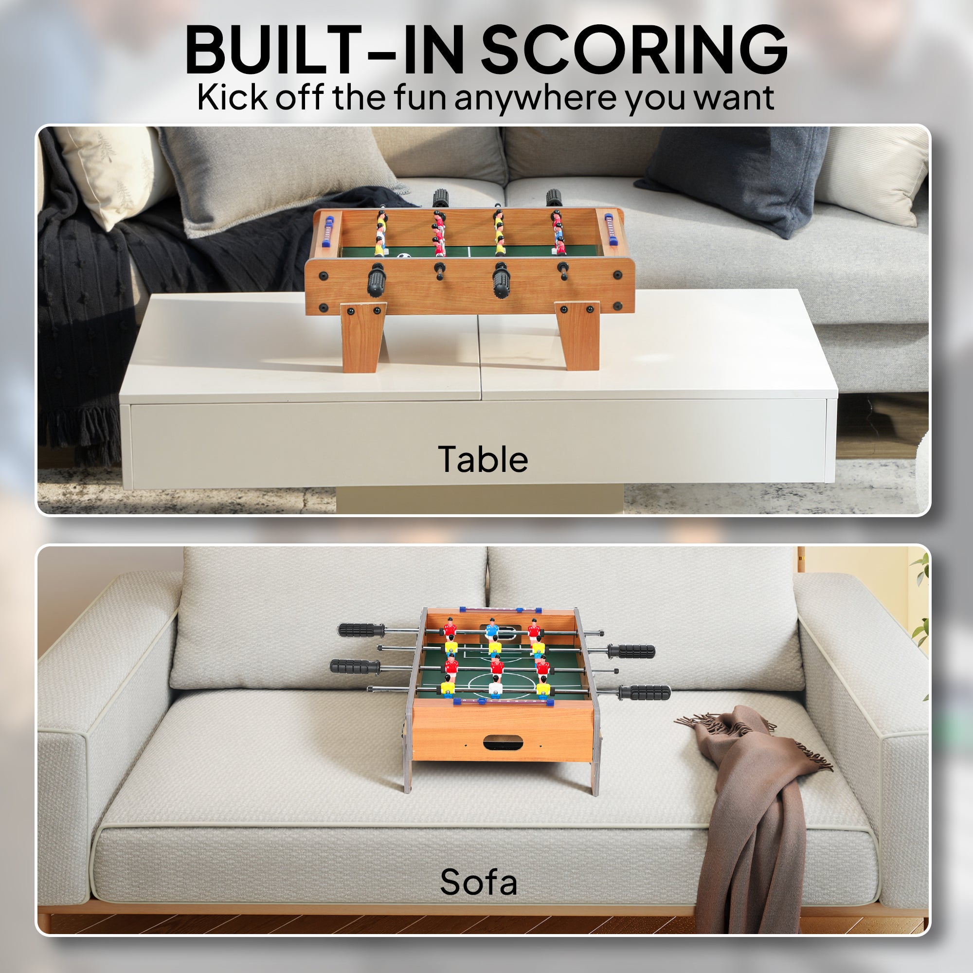 Kozy 20 in Table-top Football Table with Stainless Steel Rods, Compact Foosball Table for Kids and Adults, All-Inclusive Foosball Game Set for Indoor, Nature Wood Finish