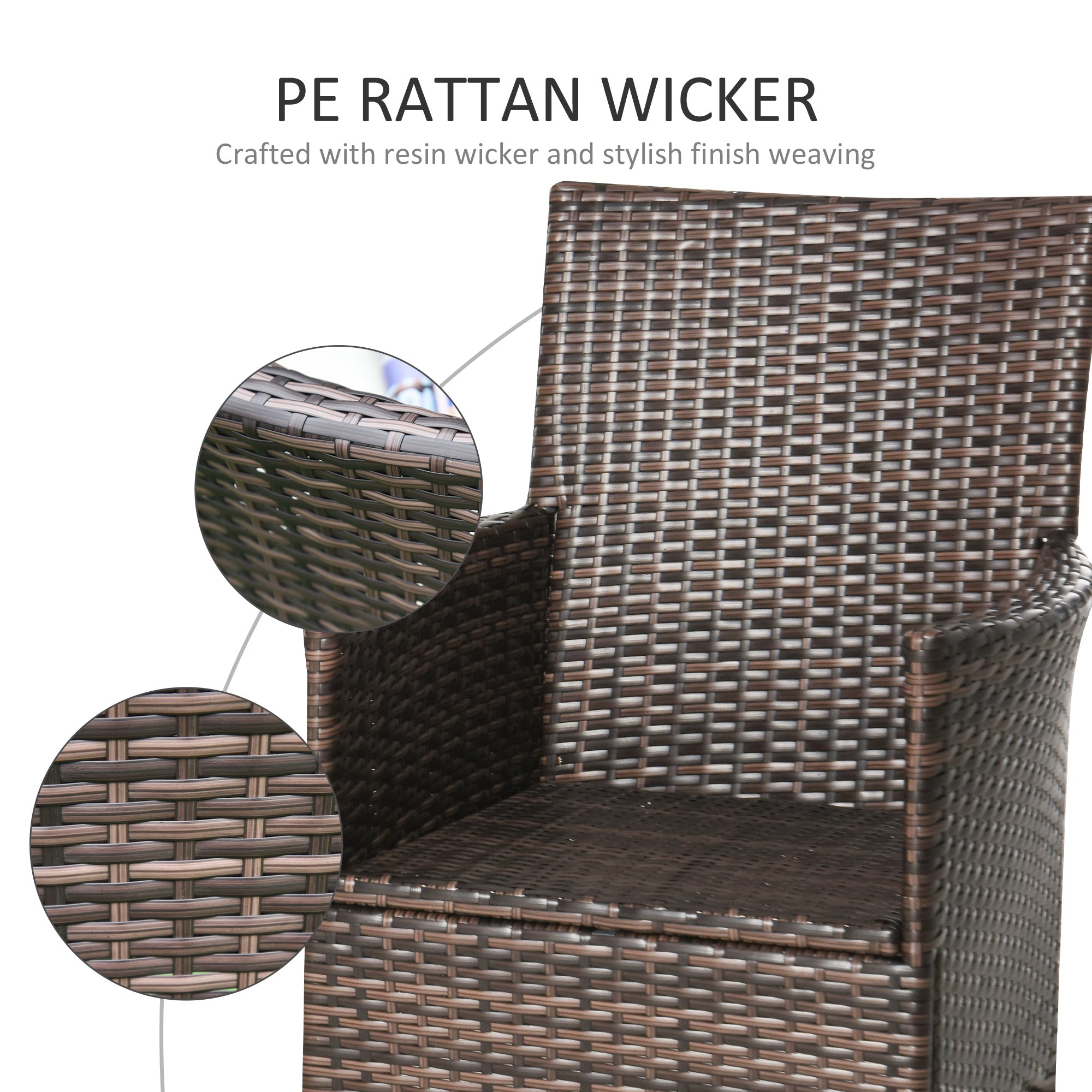 Kozy 2 Pieces Outdoor PE Rattan Dining Chairs Set with Cushion, Garden Armchair with Armrests, High Backrest, Metal Frame Patio Wicker Furniture, Grey