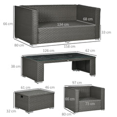 Kozy 6PC Garden Rattan Sofa Set Bonzer Outdoor Furniture Patio Table Loveseat Stool Lounging Ottoman Aluminium Frame Wicker Weave Conservatory Grey